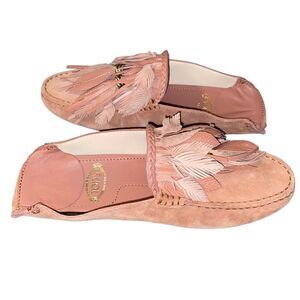 Tod’s Feather Suede Open Back Loafer New